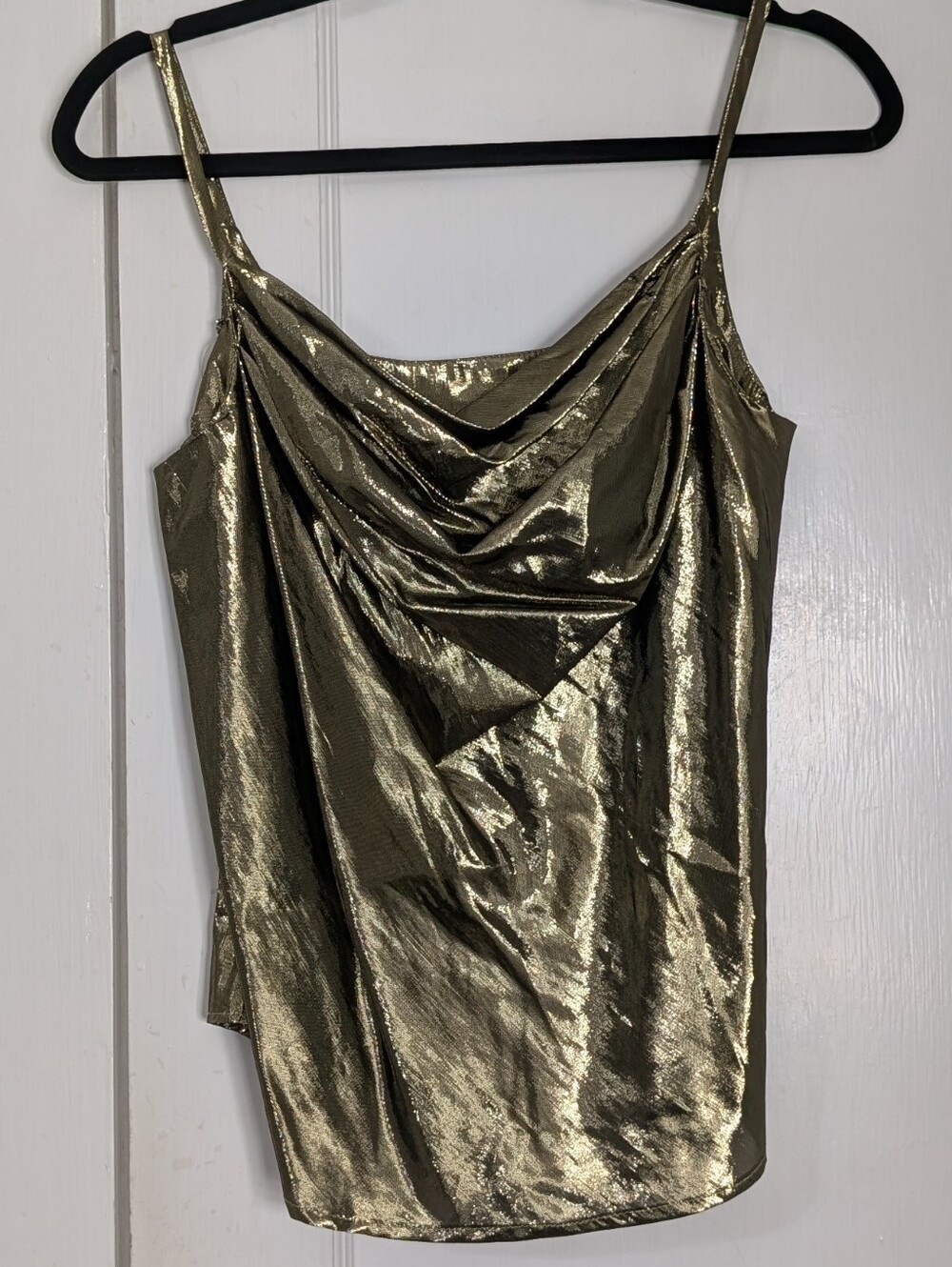 Vintage 80s Anna Kriste Gold Metallic Cowl Neck Tank Top Small (8) Y2K Glam USA